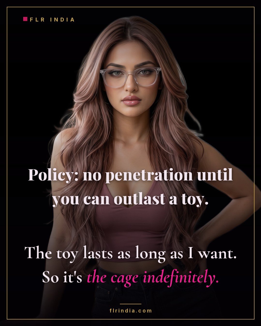 Premature ejaculation caption — wife bars her quick husband until he can outlast a toy, meaning indefinite caging.
