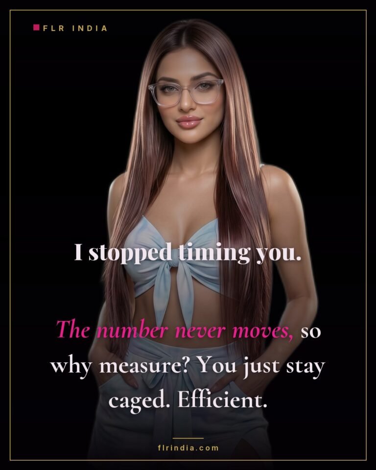 Premature ejaculation caption — wife stopped timing her husband because his few seconds never change, so he stays caged.