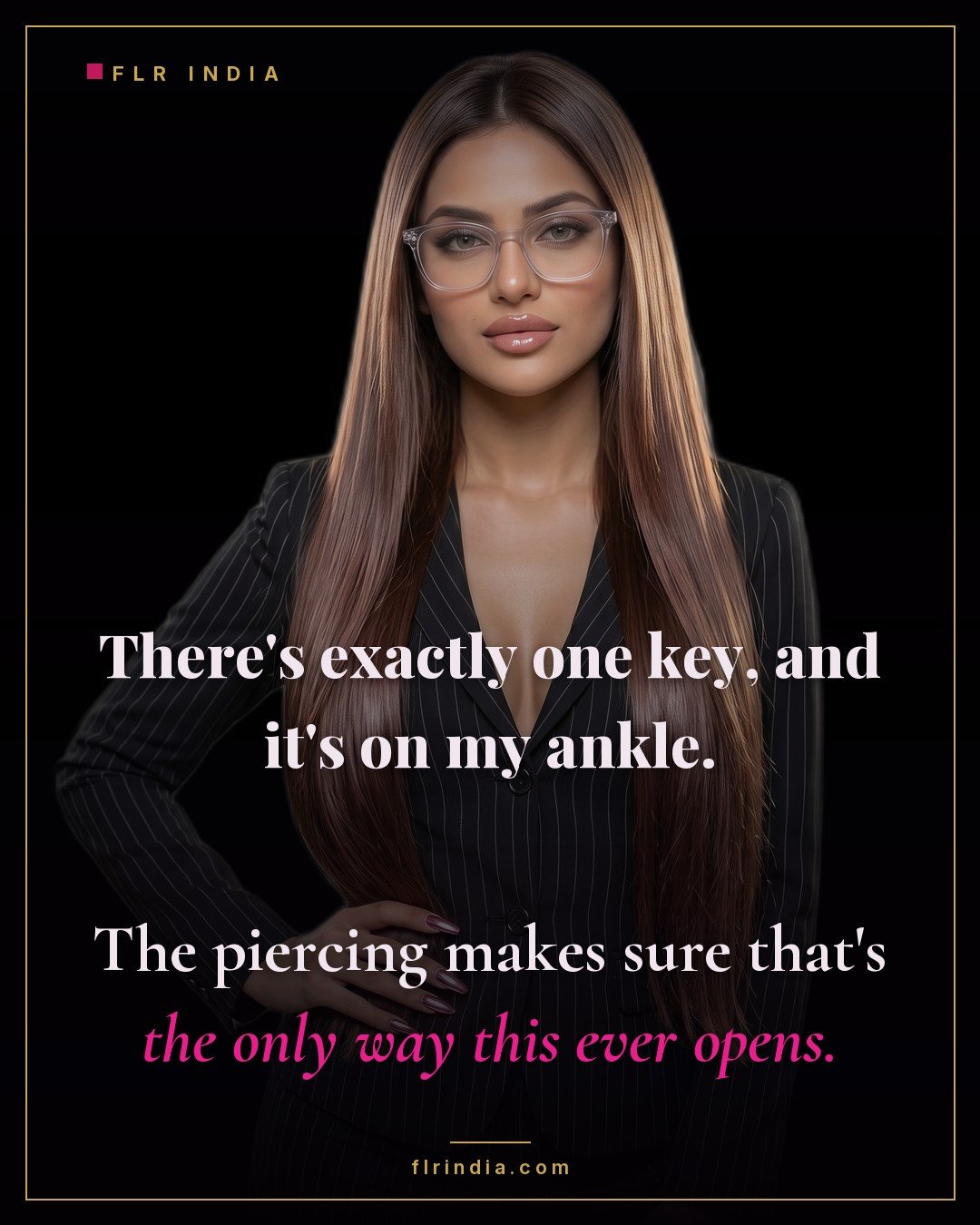 Prince Albert chastity caption — keyholder wife holds the single key; the piercing makes it the only way the cage opens.