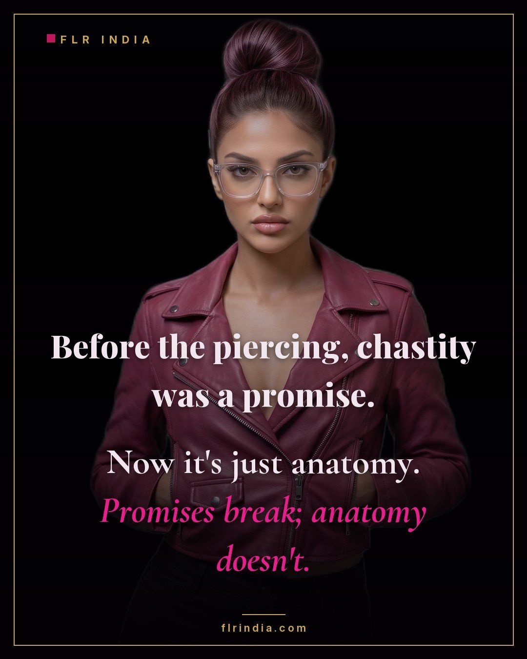 Prince Albert chastity caption — wife reframes the pierced-in cage as anatomy, not a breakable promise.