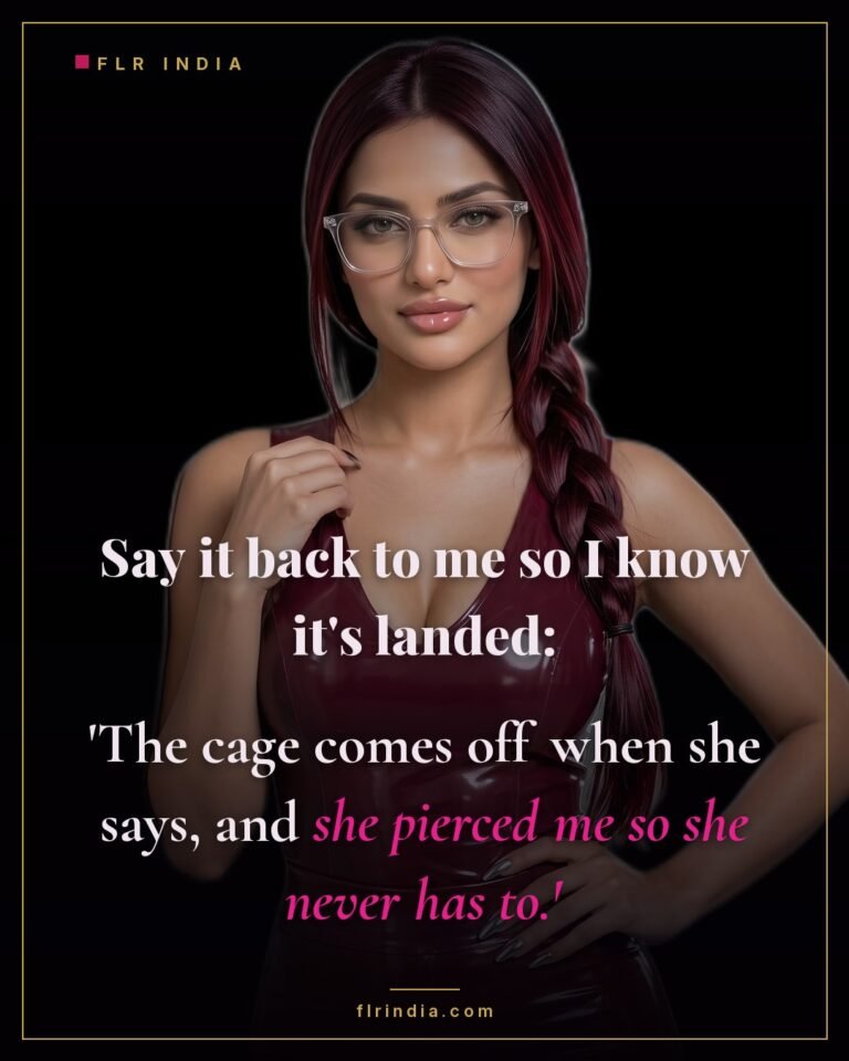 Prince Albert chastity caption — wife makes her husband recite that the pierced cage means she never has to unlock him.