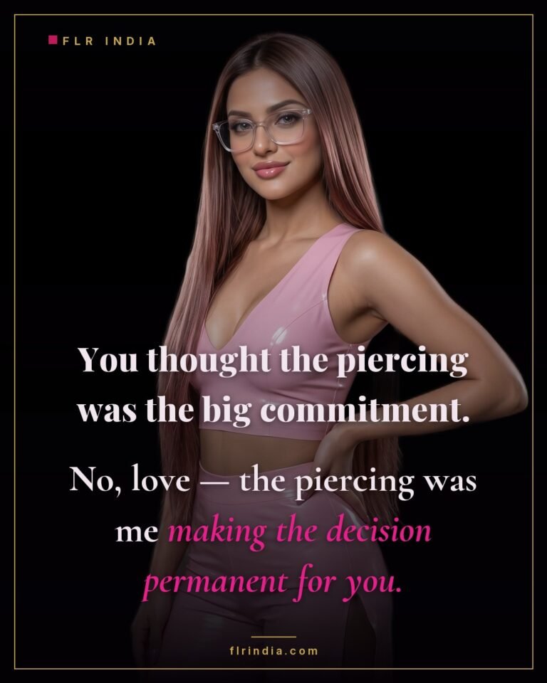 Prince Albert chastity caption — wife reframes the piercing as her making his chastity permanently her decision.