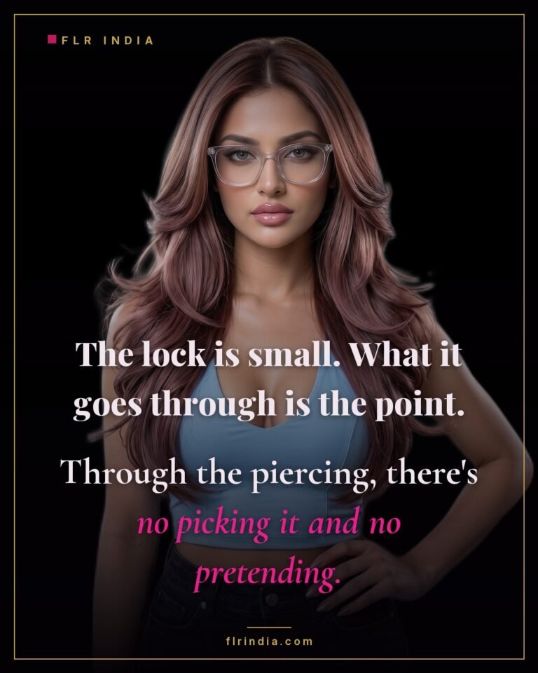 Prince Albert chastity caption — wife notes the small lock matters because it passes through his piercing.