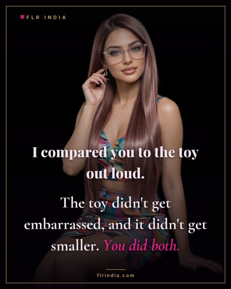 SPH caption — wife compares her small husband to a toy that neither shrinks nor blushes, unlike him.