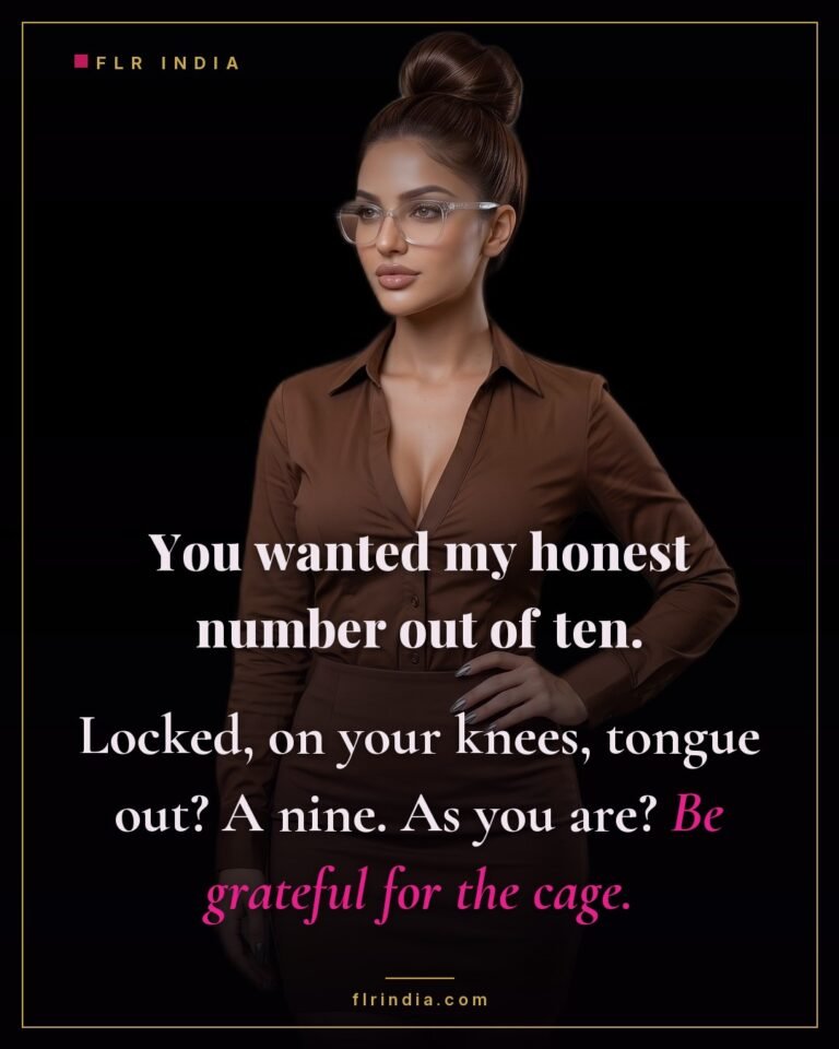 SPH caption — wife rates her husband high only when caged and serving orally, low as he is.