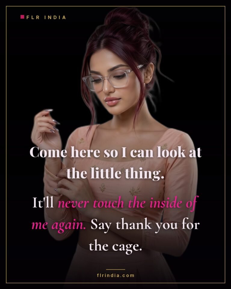 SPH caption — wife tells her small husband he'll never enter her again and to thank her for the cage.