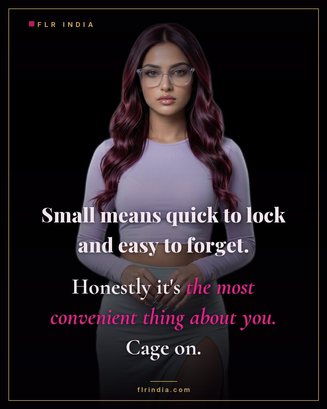 SPH caption — wife reframes her husband's small size as convenient for locking and forgetting.