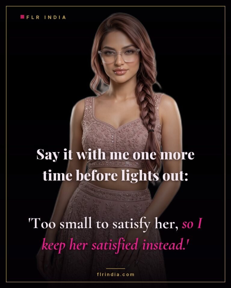 SPH caption — wife has her small husband recite that he keeps her satisfied since he can't himself.