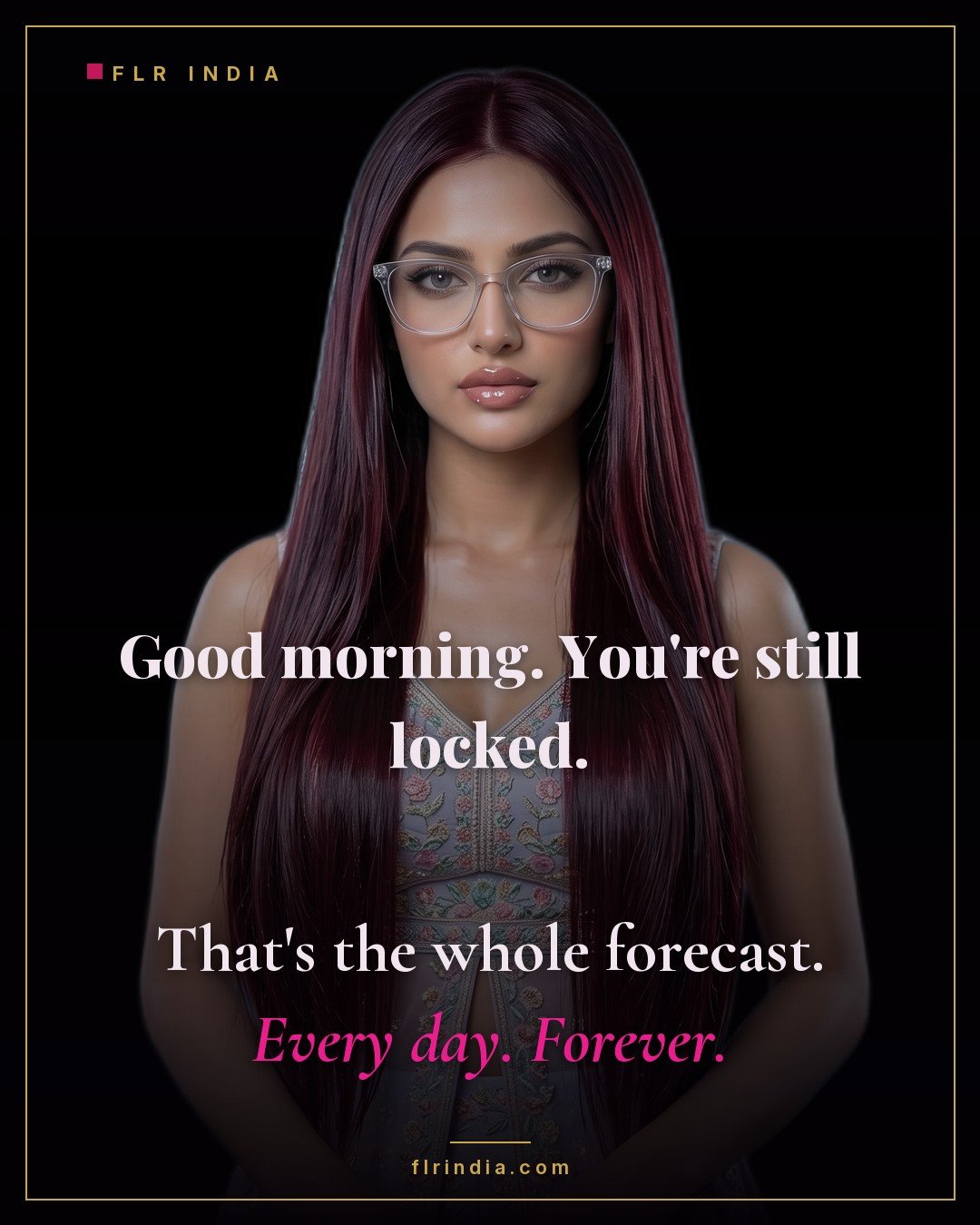 Strict chastity caption — good morning, still locked; that is the whole forecast, every day, forever.