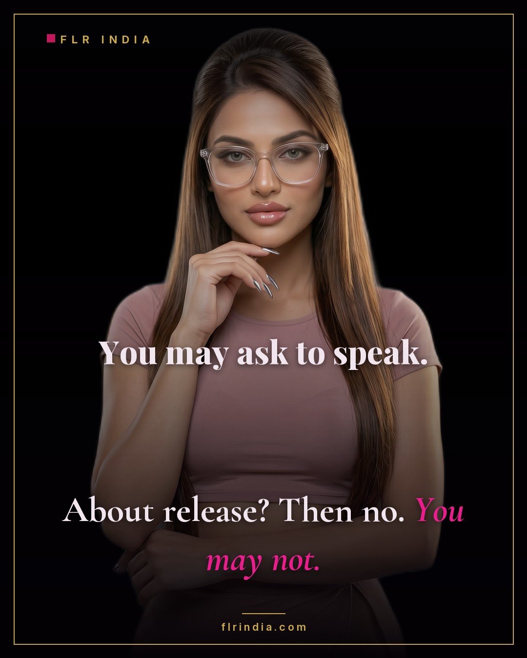 Strict femdom caption — he may ask to speak, but about release the answer is no, he may not.