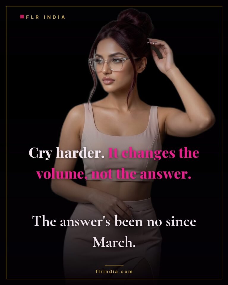 Strict FLR chastity caption — strict wife tells her crying husband tears change the volume, not the answer.