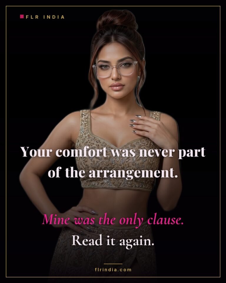 Strict FLR chastity caption — strict wife tells her husband her comfort is the only clause in their arrangement.