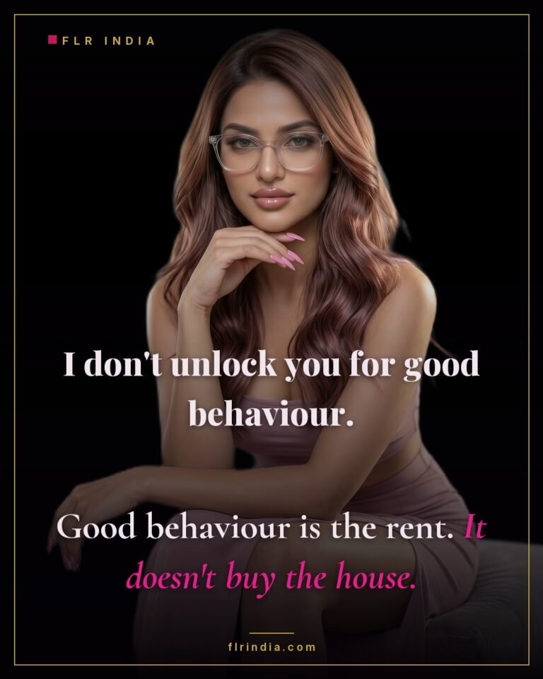 Strict FLR chastity caption — strict wife tells her husband good behaviour is rent, not a way to earn unlocking.