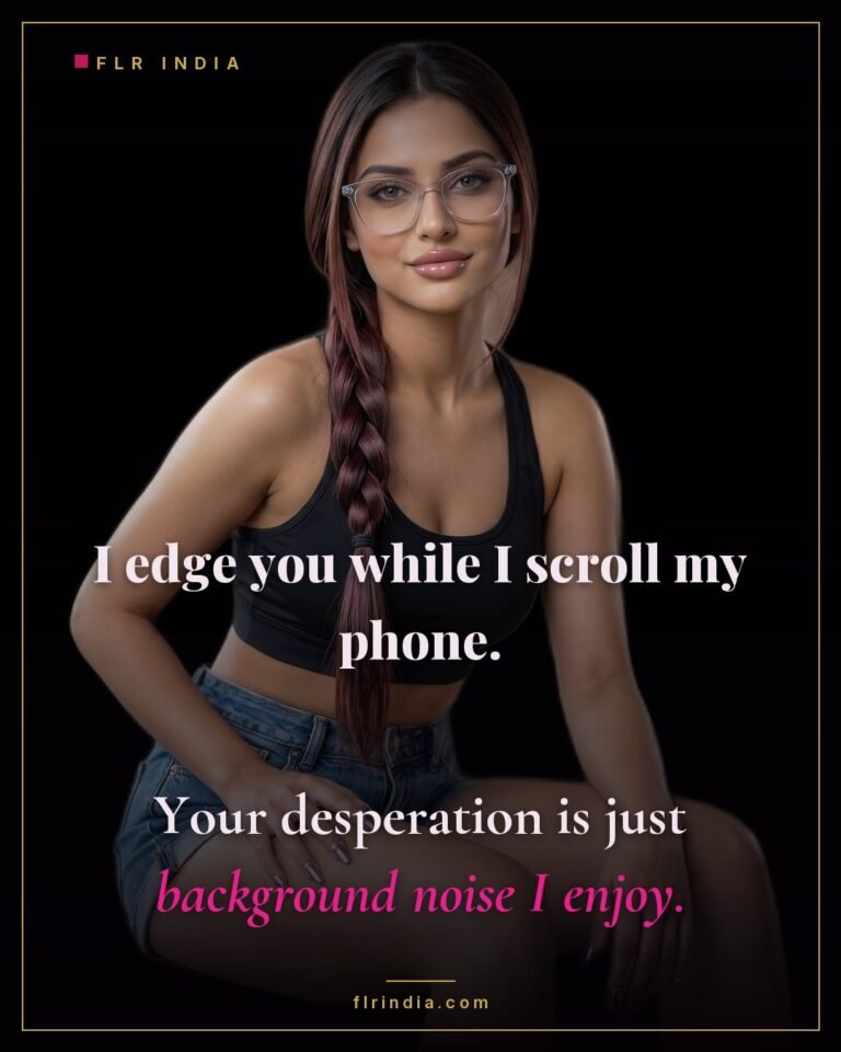Tease and denial caption — wife edges her husband while scrolling, treating his desperation as background noise.