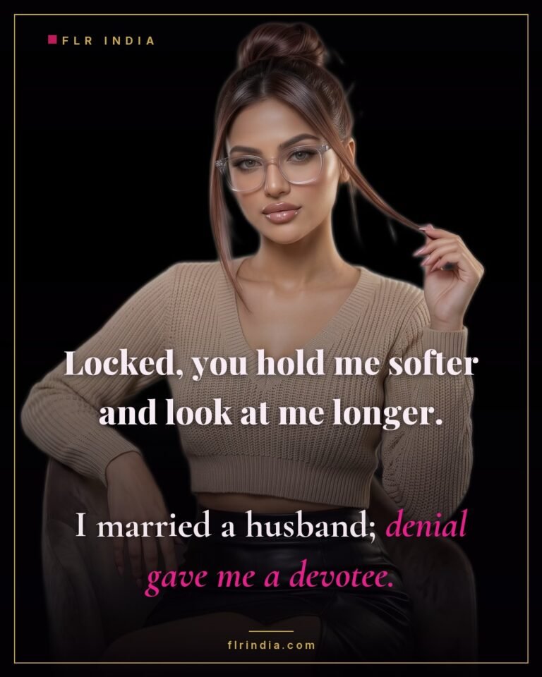 Intimate wife-voice caption — wife says chastity turned her husband into a tender devotee.