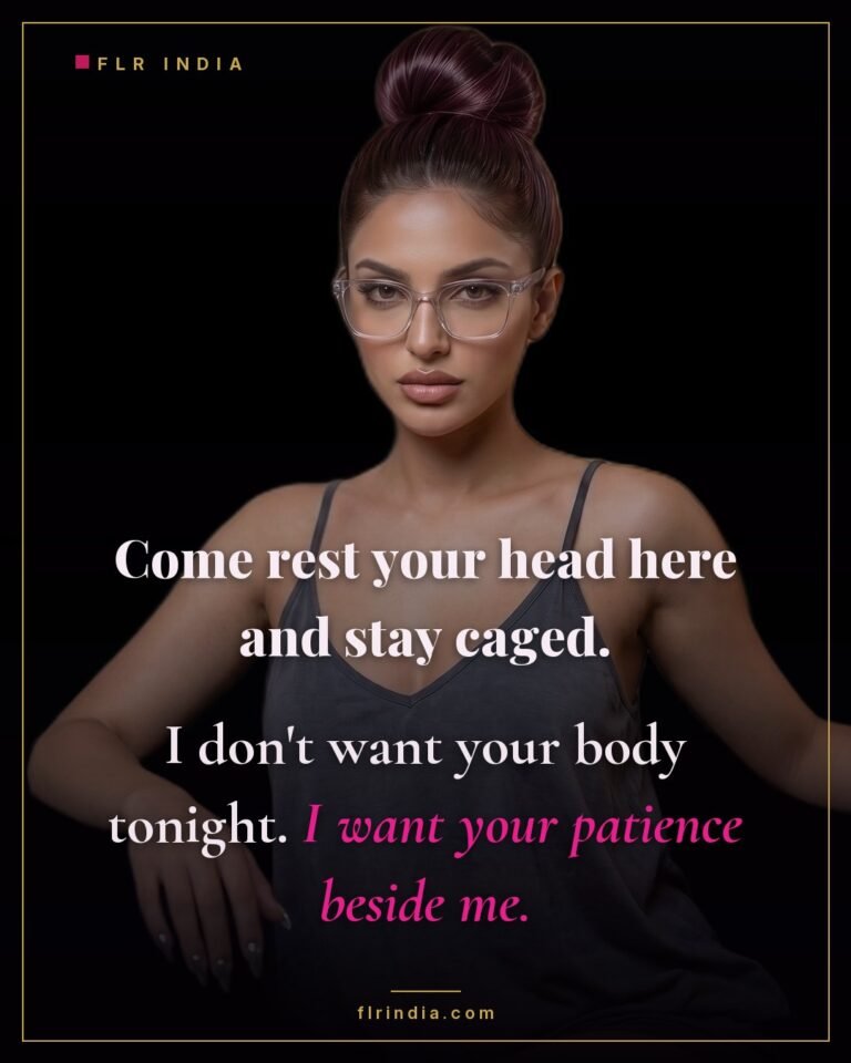 Intimate wife-voice chastity caption — wife wants only her caged husband's patience and closeness tonight, not his body.