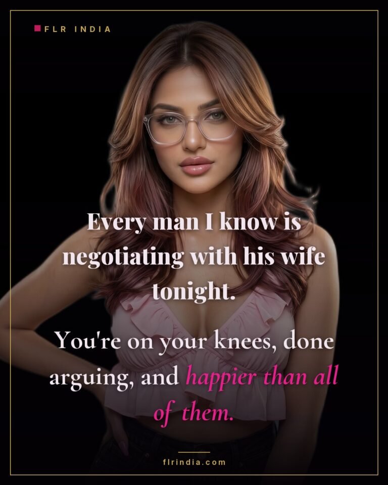 Femdom caption — while other husbands negotiate, hers kneels and is happier.