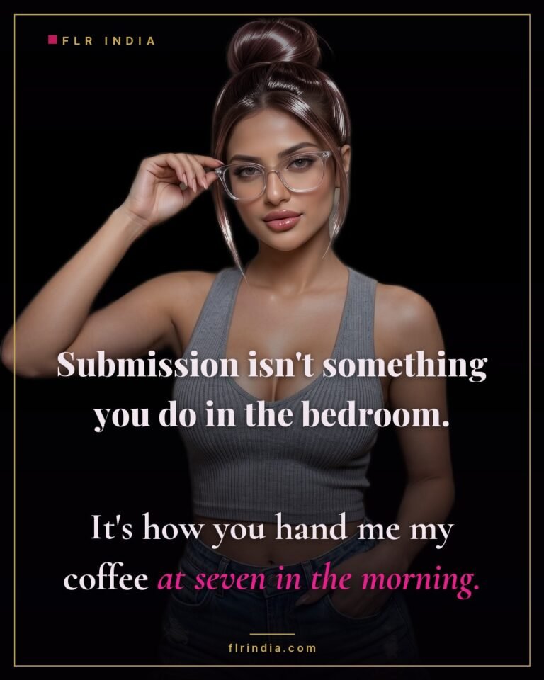 Femdom caption — submission shows up in the ordinary morning, not the bedroom.