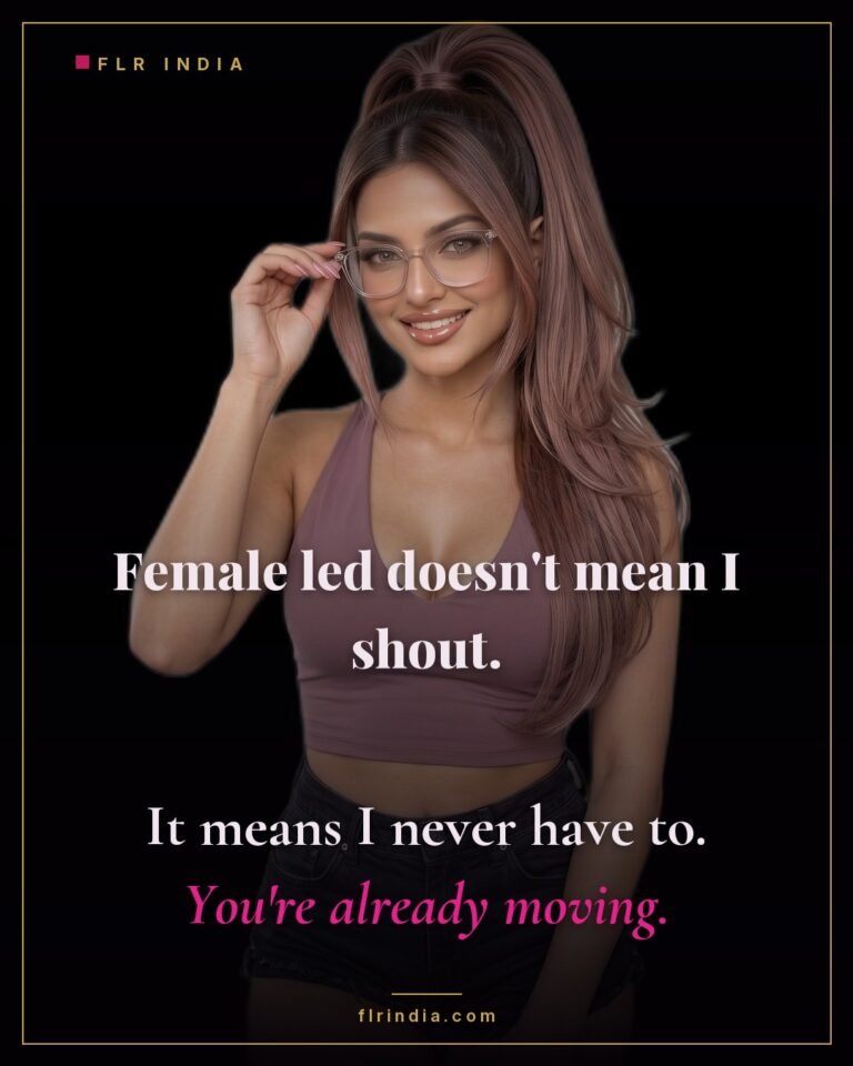 Femdom caption — a female led relationship needs no raised voice.