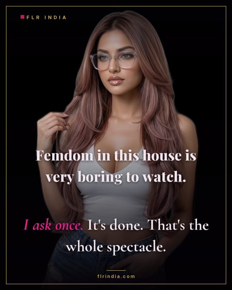 Femdom caption — real femdom at home is undramatic and immediate.