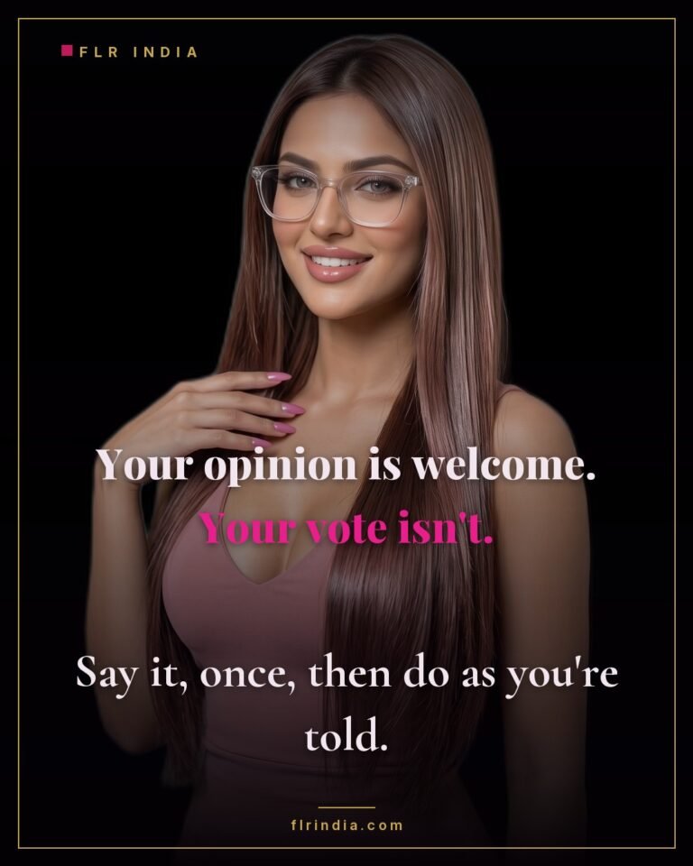 Femdom caption — he may give an opinion but decisions are hers alone.