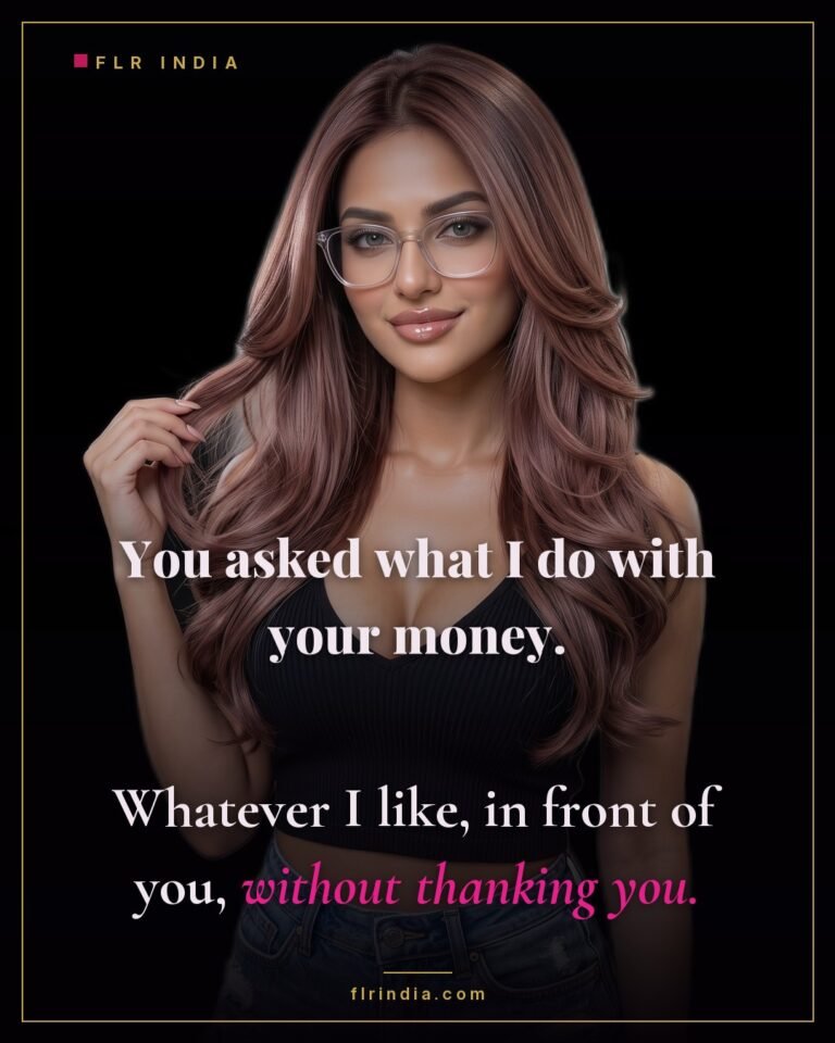 Findom caption — Goddess spends her slave's money in front of him without thanks.