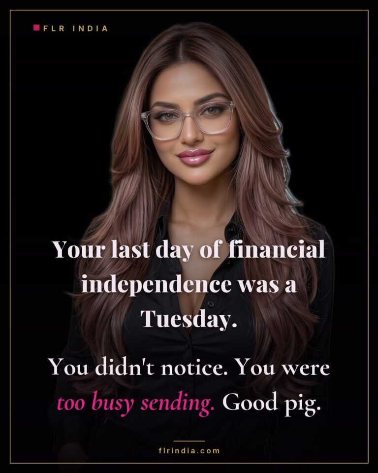 Findom caption — his financial independence ended without him noticing.