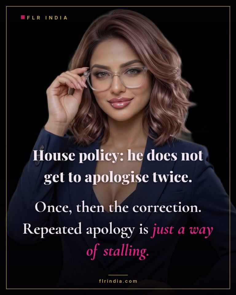 FLR tips caption — a second apology is stalling, not remorse.