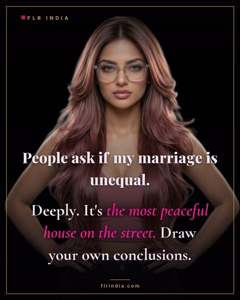 FLR tips caption — she agrees her marriage is unequal and points at how peaceful it is.