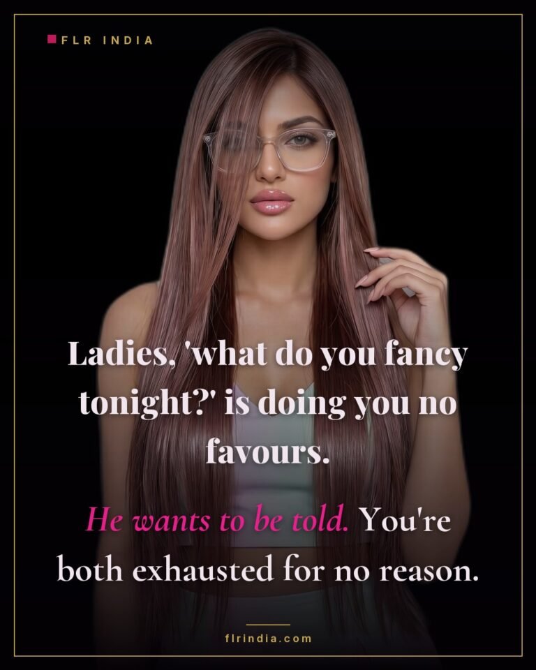 FLR tips caption — experienced wife advises other women to stop asking and start deciding.