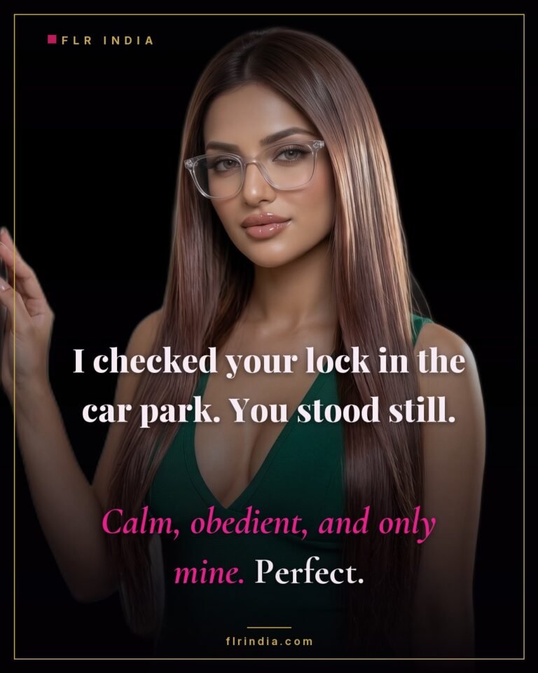 Good boy caption — keyholder wife checks the chastity lock in public and he stands still.