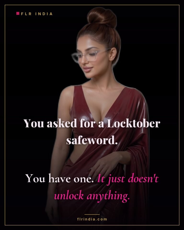 Locktober caption — he has a safeword and it does not open the cage.