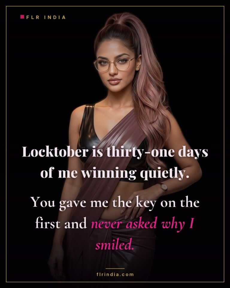 Locktober caption — she takes the key on October first and quietly wins the month.