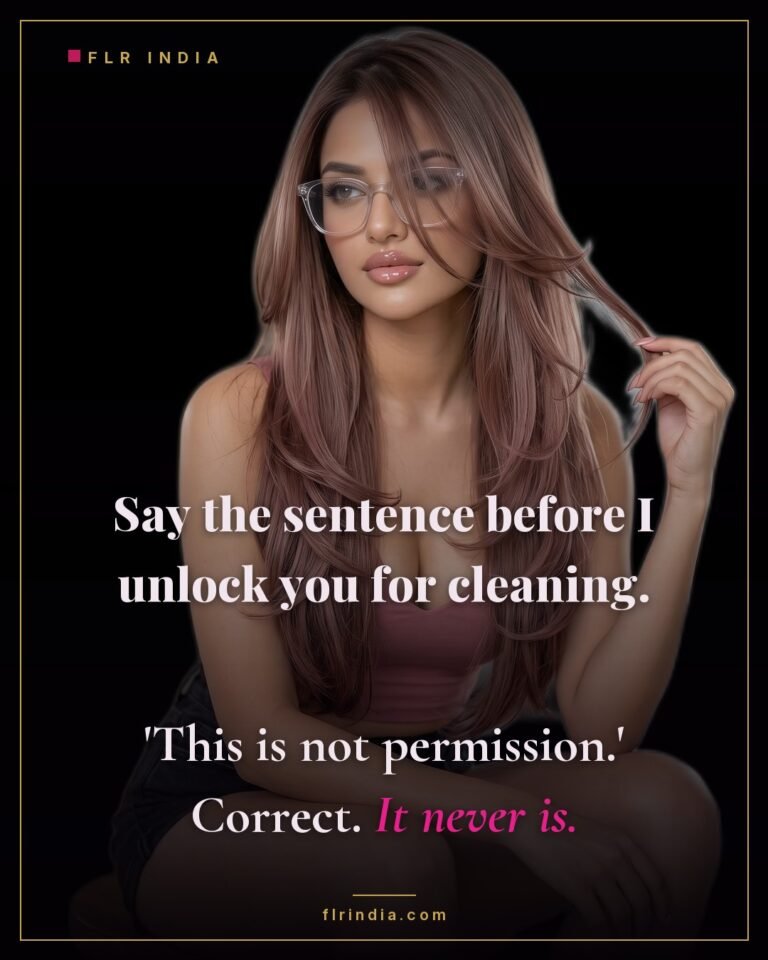 Orgasm denial caption — unlocking for hygiene is never permission to finish.