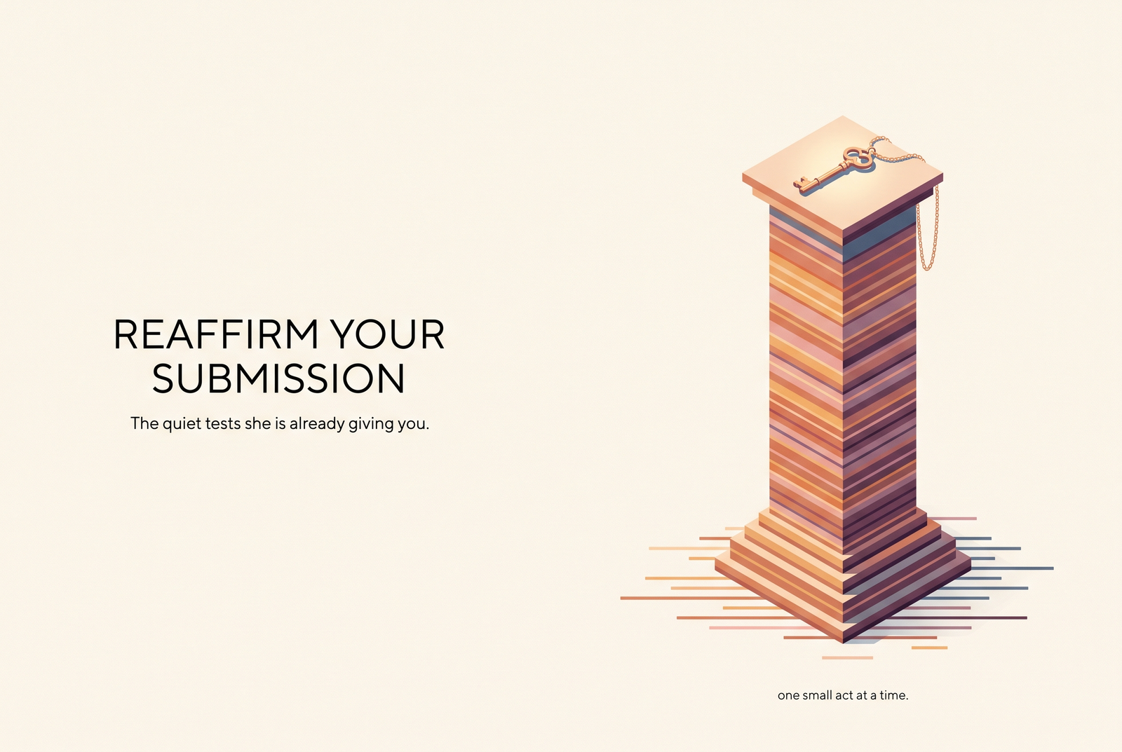 Reaffirm your submission anchor graphic: a plinth of many stacked layers supporting a single key on a chain