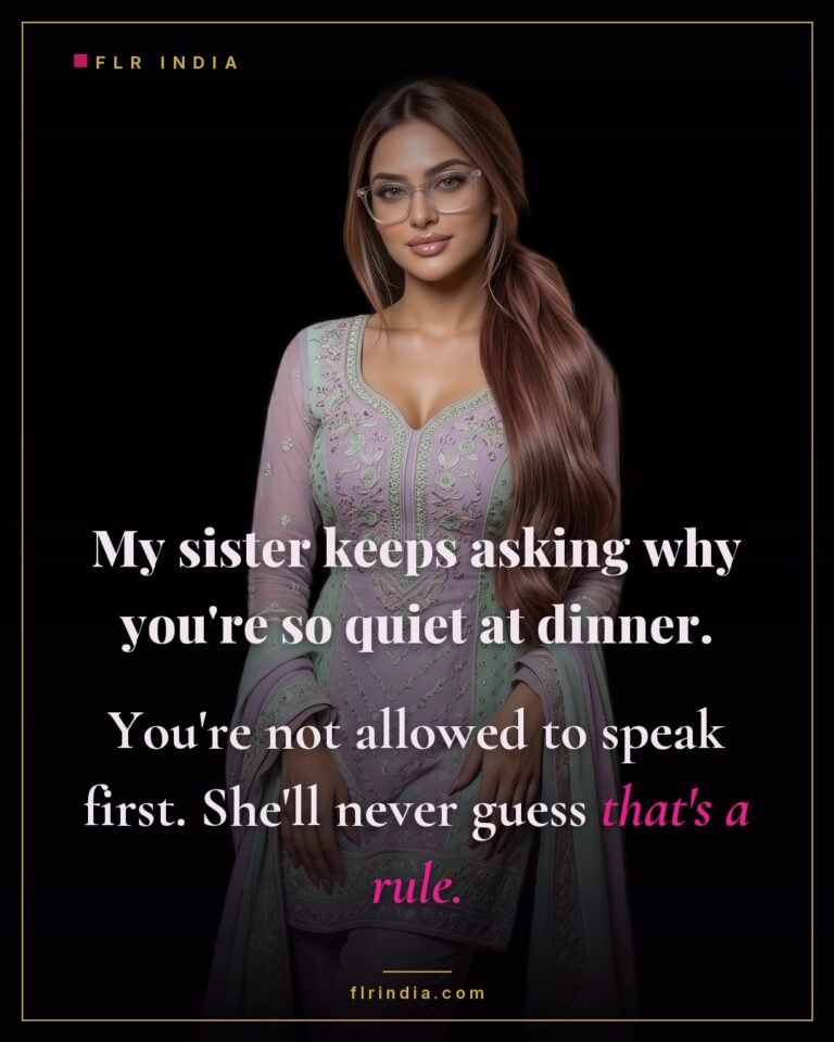 Secret sister caption — his silence at dinner is a house rule, not shyness.