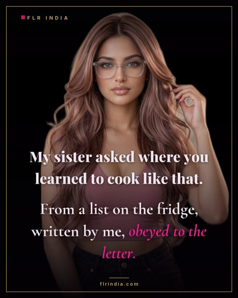 Secret sister caption — his cooking comes from a list of his wife's instructions.