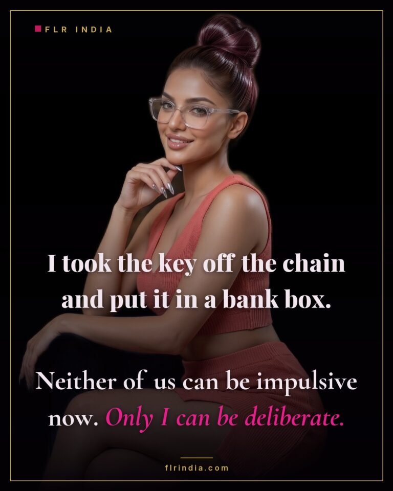 Strict FLR caption — the chastity key is locked away where impulse can't reach it.