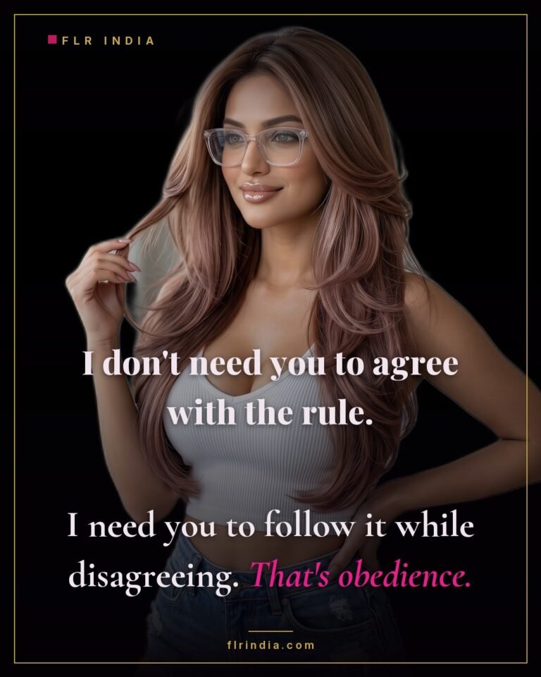 Strict FLR caption — obedience means following a rule he disagrees with.