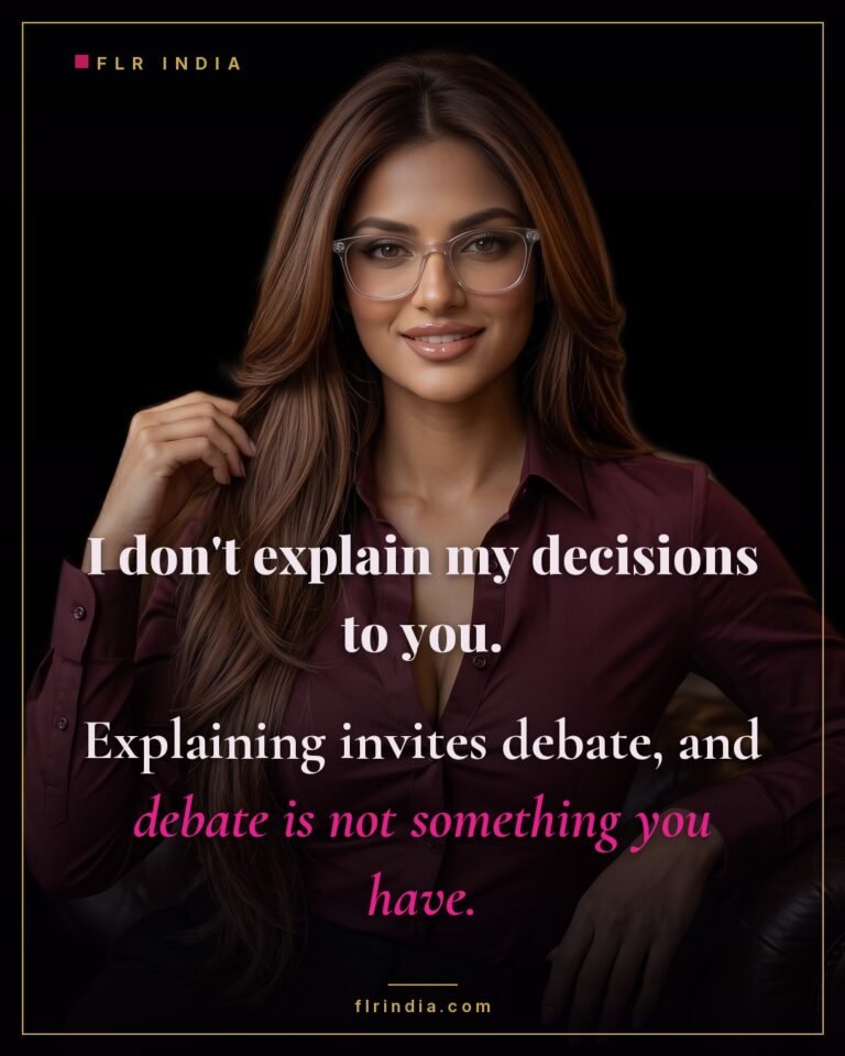 Strict FLR caption — she does not explain decisions because he has no vote.
