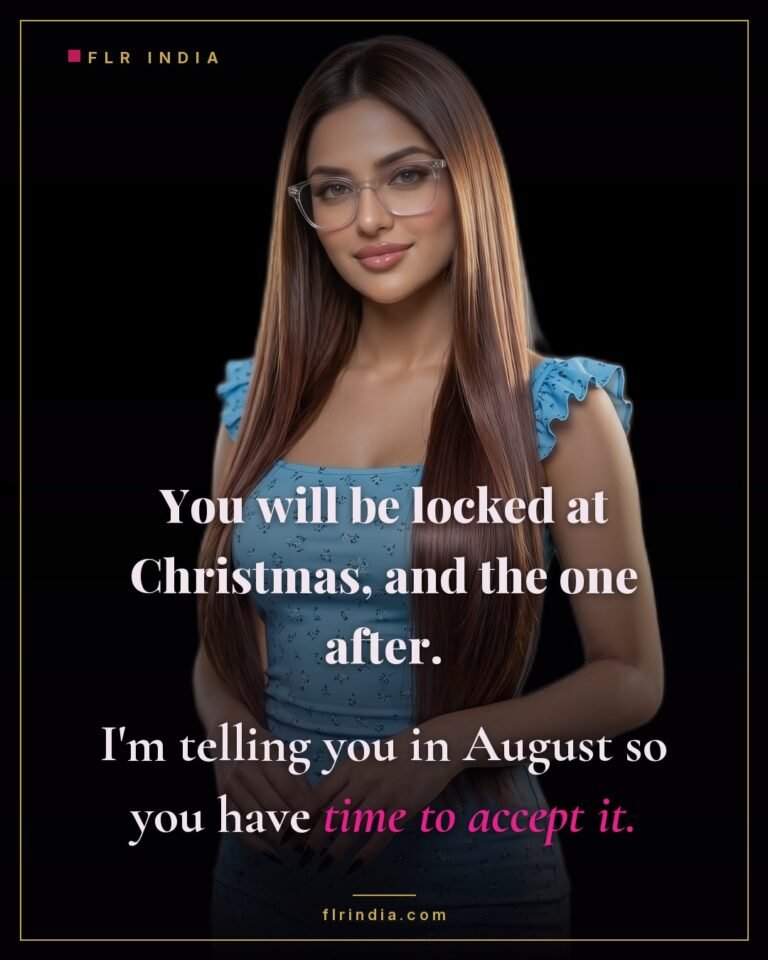 Strict FLR caption — she tells him months ahead that he'll be caged at Christmas.