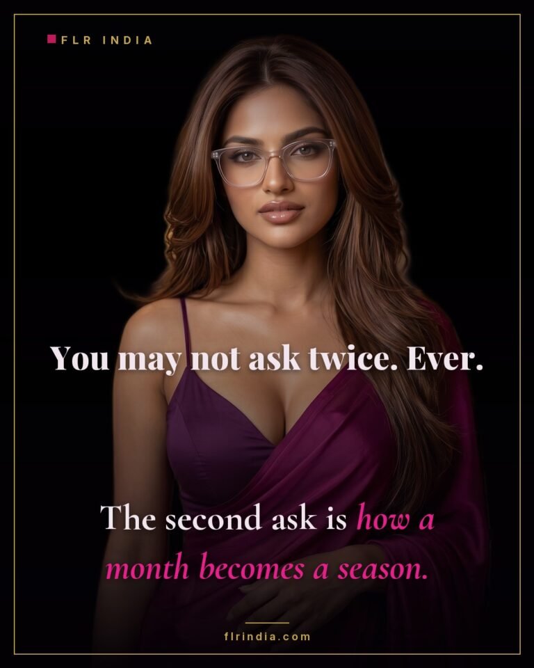 Strict FLR caption — asking a second time turns a month of denial into a season.