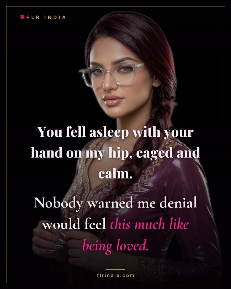 Intimate wife-voice caption — denial feels like love in a settled chastity marriage.