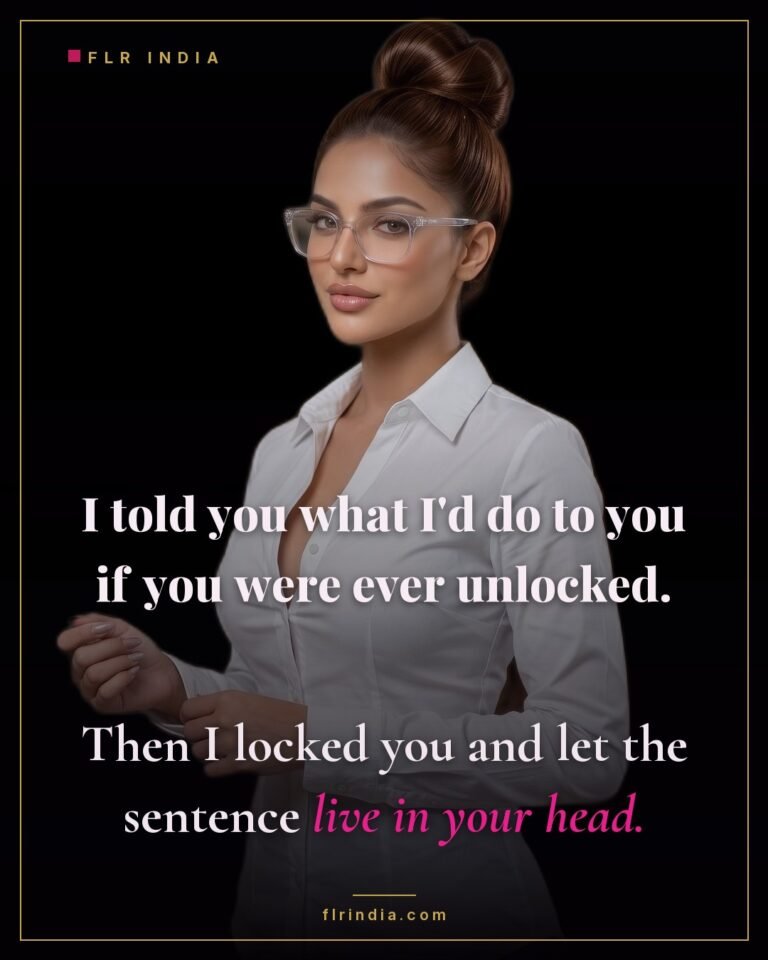 Intimate wife-voice caption — she describes what she'd do, then locks him with the thought.