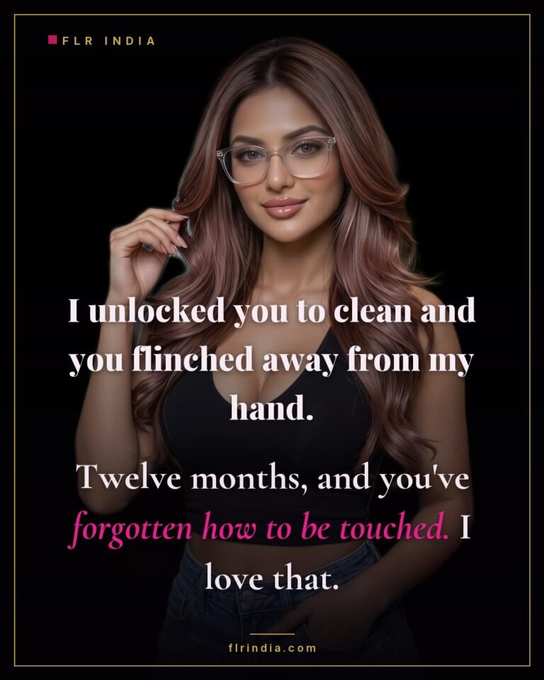 Intimate wife-voice caption — a year locked and he flinches at being touched.