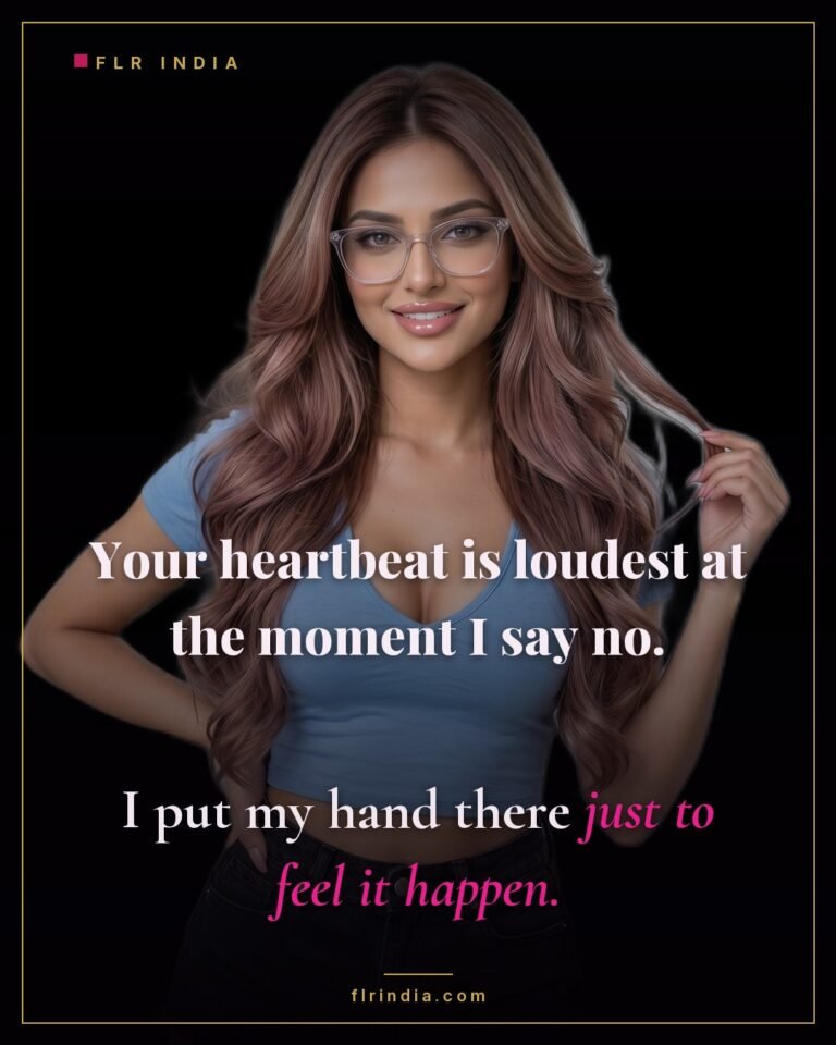 Intimate wife-voice caption — she feels his heart jump the moment she refuses him.