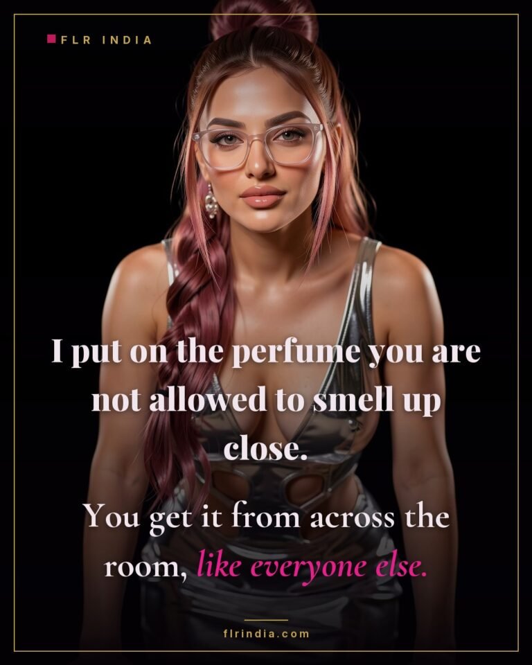Tease and denial caption: a denied husband is kept at a distance from his wife's perfume.